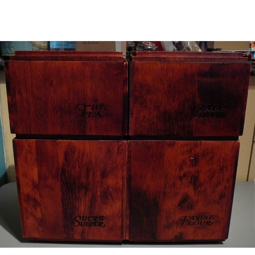 Vintage Baribocraft Dark Wood Canister set Flour Sugar Coffee Tea 122a